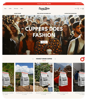 Screenshot of the Cuppers Choice ecommerce website